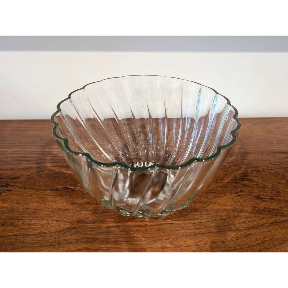 Vintage Hazel Atlas Colonial Swirl Glass Bowl – Large 10½ in with Beaded Base